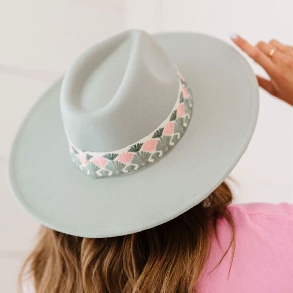 Fame Biggest Fan Geometric Strap Wide Brim Mint Fedora - Picture 1 of 5